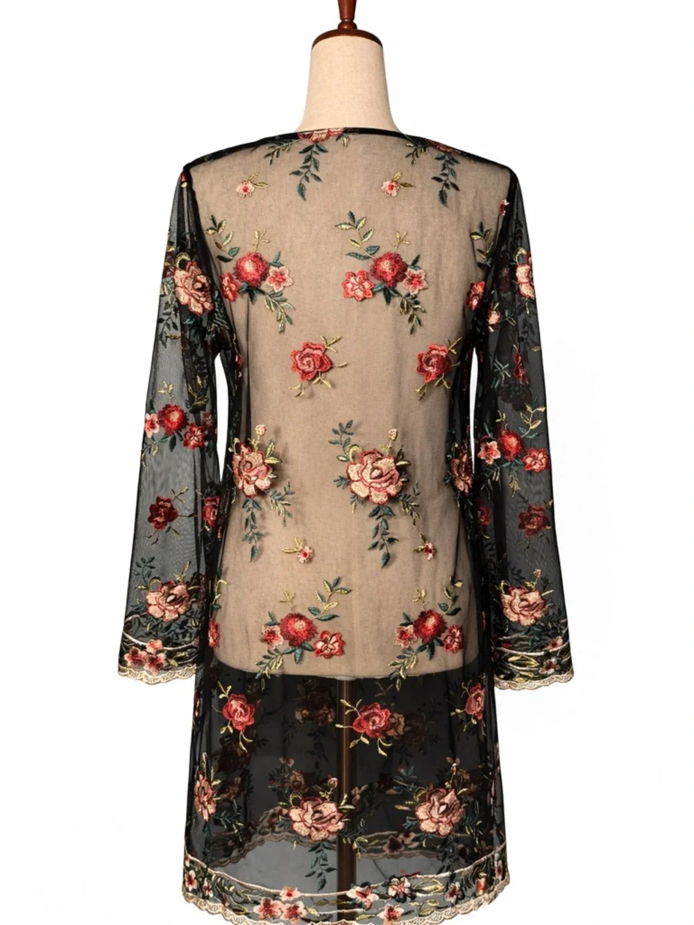 Sheer black embroidered floral dress/ lingerie- slip. No stretch- M - Picture 2 of 5